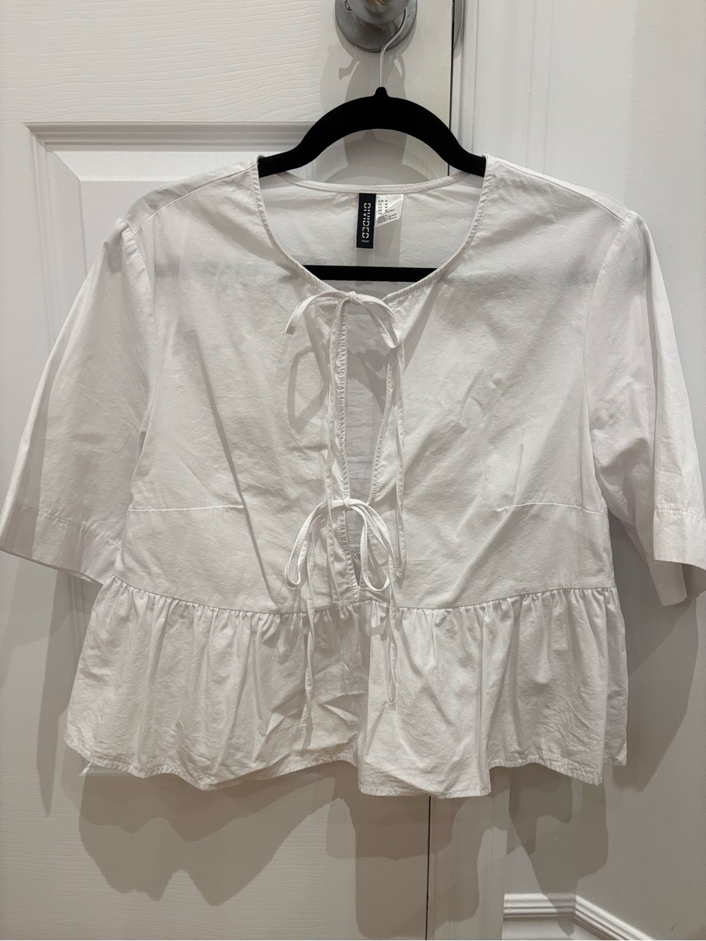 Ruche White Tie-Front Peplum Blouse